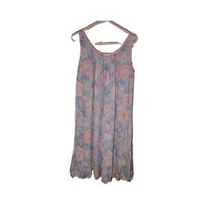 MISS ELAINE Classics Nightgown Blue and Pink Floral Mid-Length Women's M